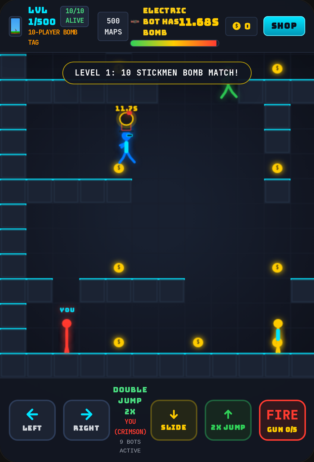 Stickman 10-Player Bomb Tag Maze (500 Levels & Golden Blocks) cover