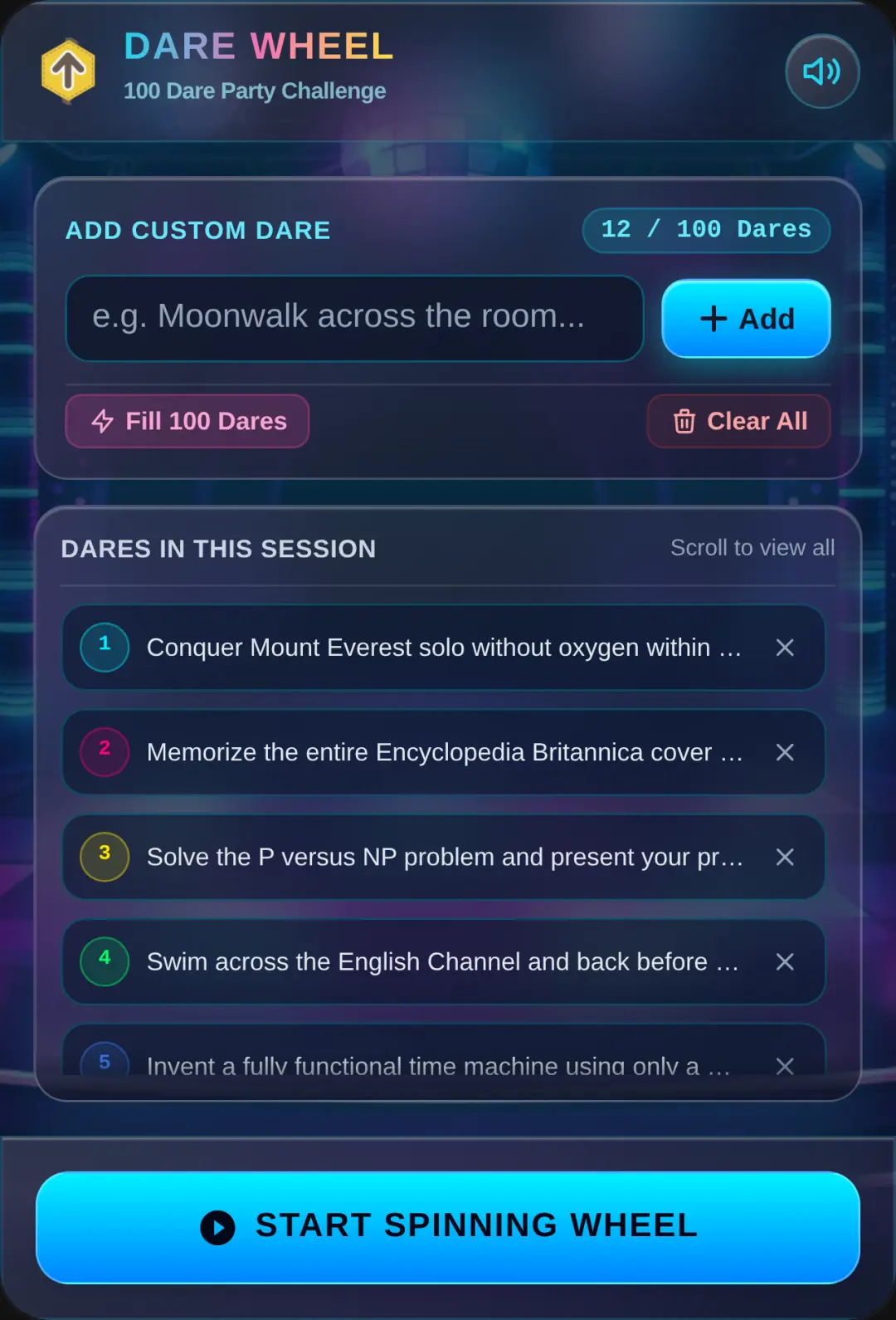100 Dare Fortune Wheel cover