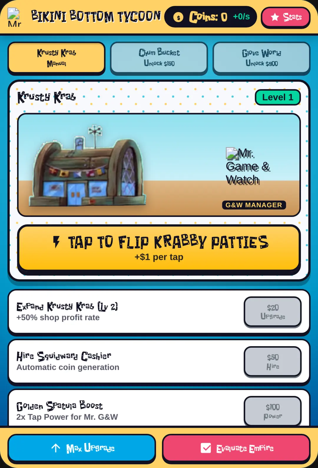 Mr. Game & Watch in Bikini Bottom Tycoon cover