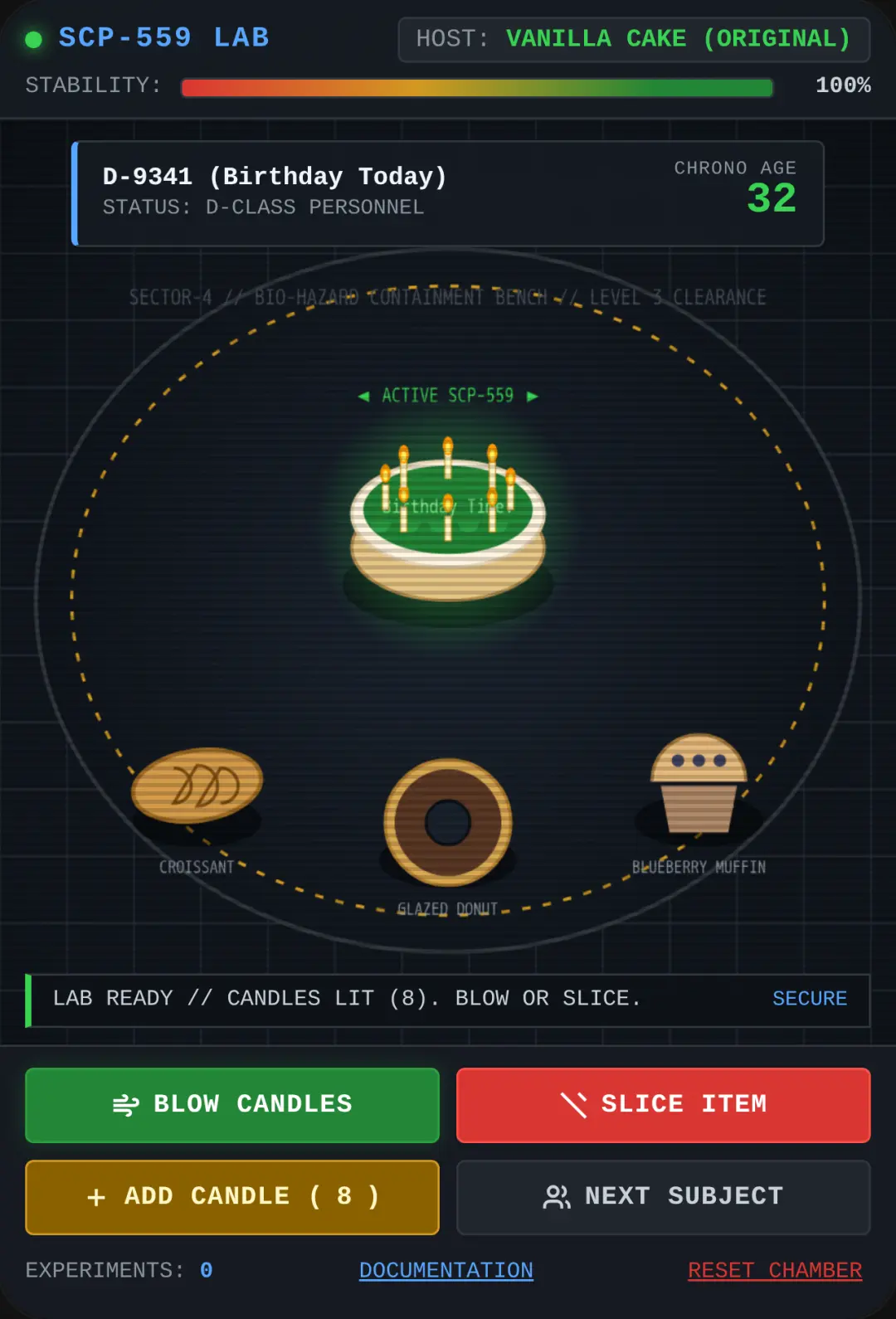 SCP-559: "Birthday Time!" Lab Simulation cover