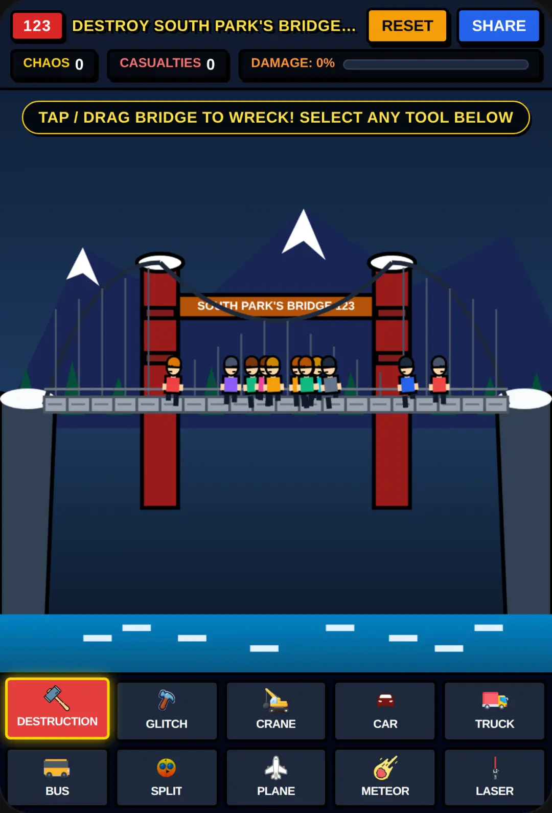 Destroy South Park's Bridge 123: disasters lasers and more cover