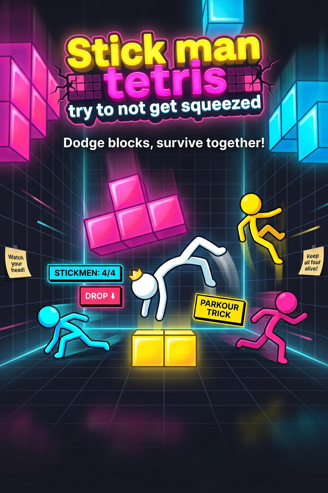 Stick man tetris - try to not get squeezed #survival #smart