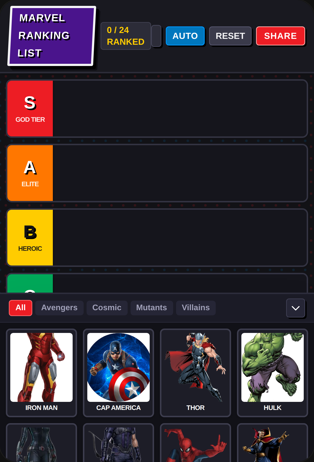Marvel Tier List cover