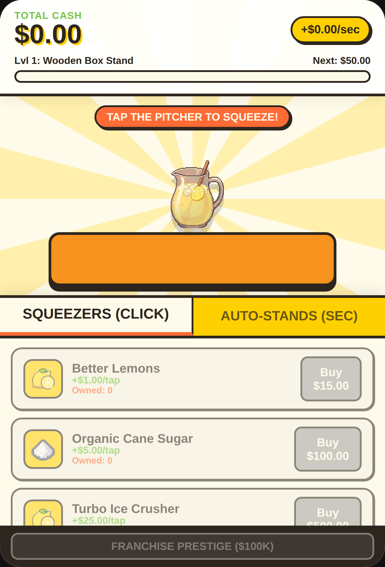 Lemonade Stand simulator clicking game cover