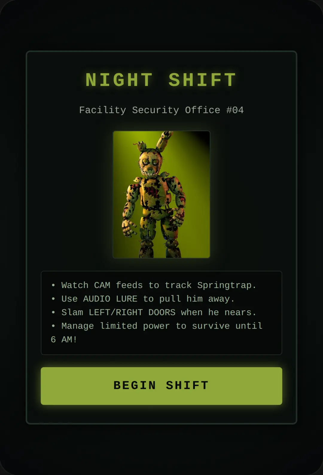Survive Springtrap - Night Shift cover