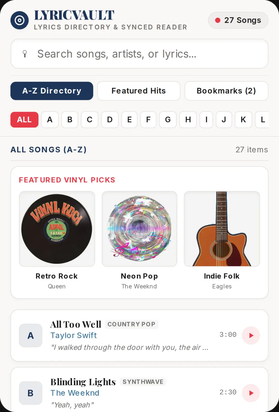LyricVault — Music Lyrics & A-Z Directory cover