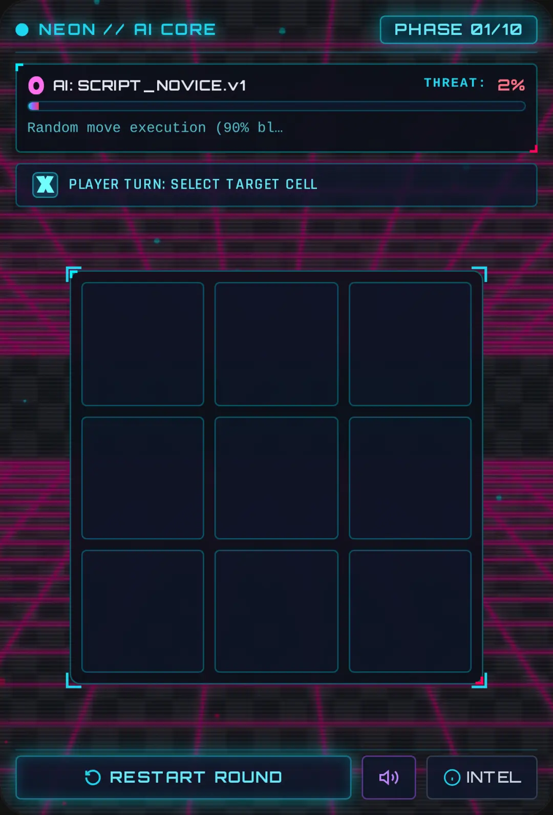Neon Cyberpunk Tic-Tac-Toe: 10 AI Phases cover