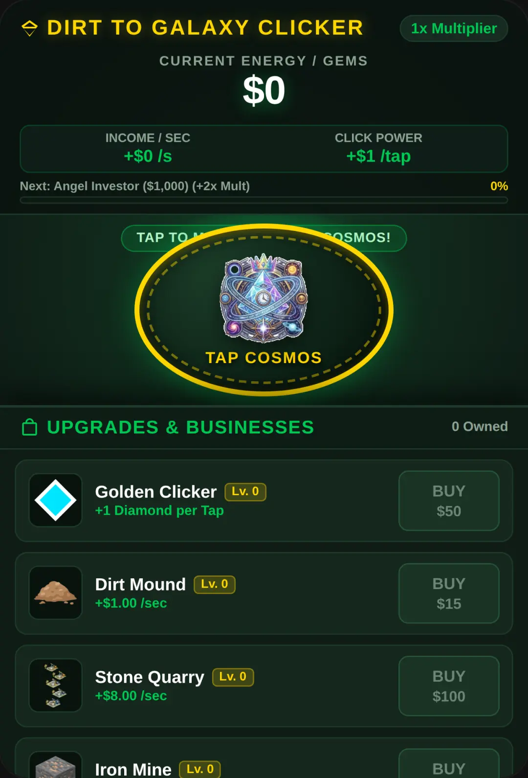 Dirt to Galaxy Clicker Reach till galaxy cover