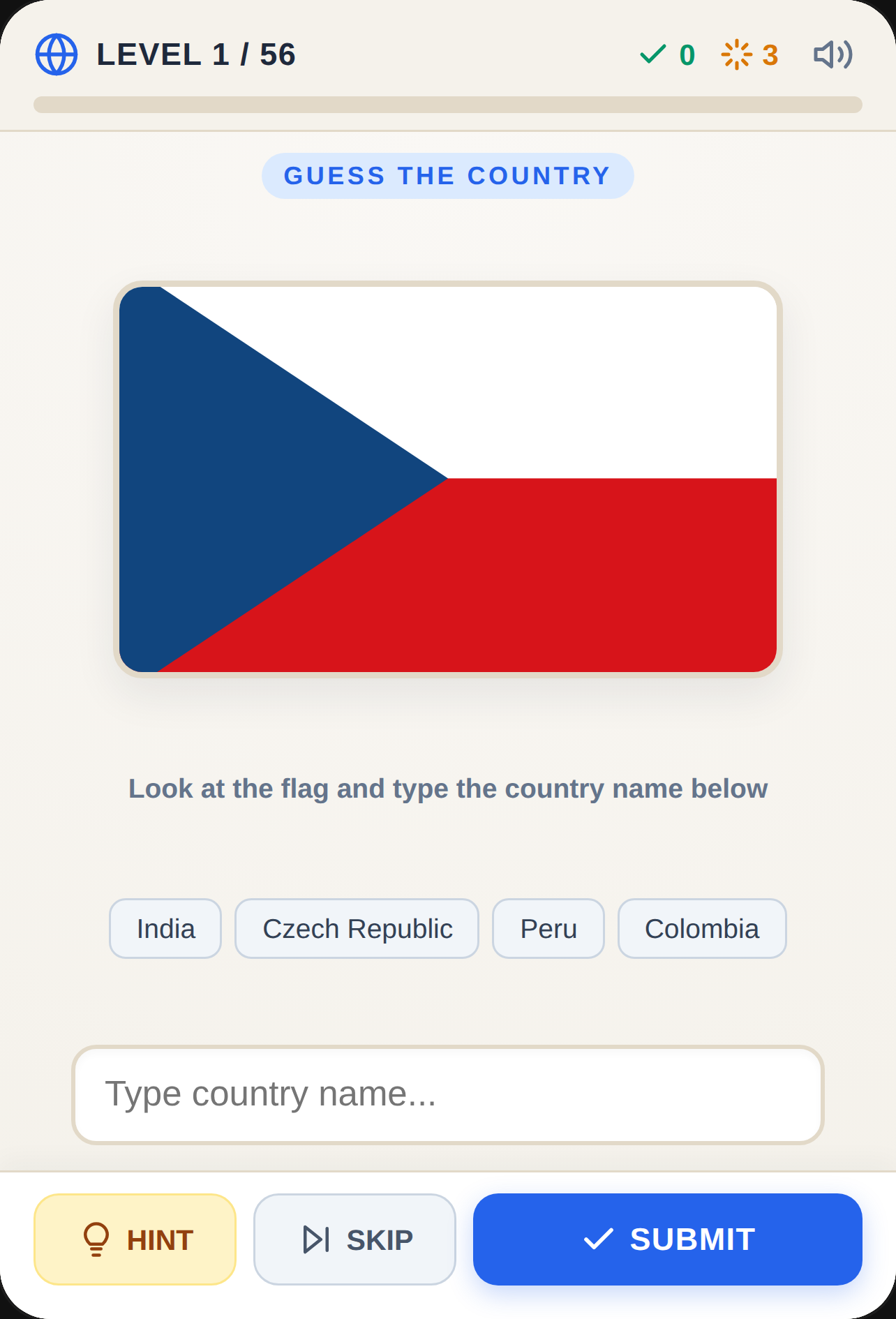 Guess the countries name by the countries flag cover