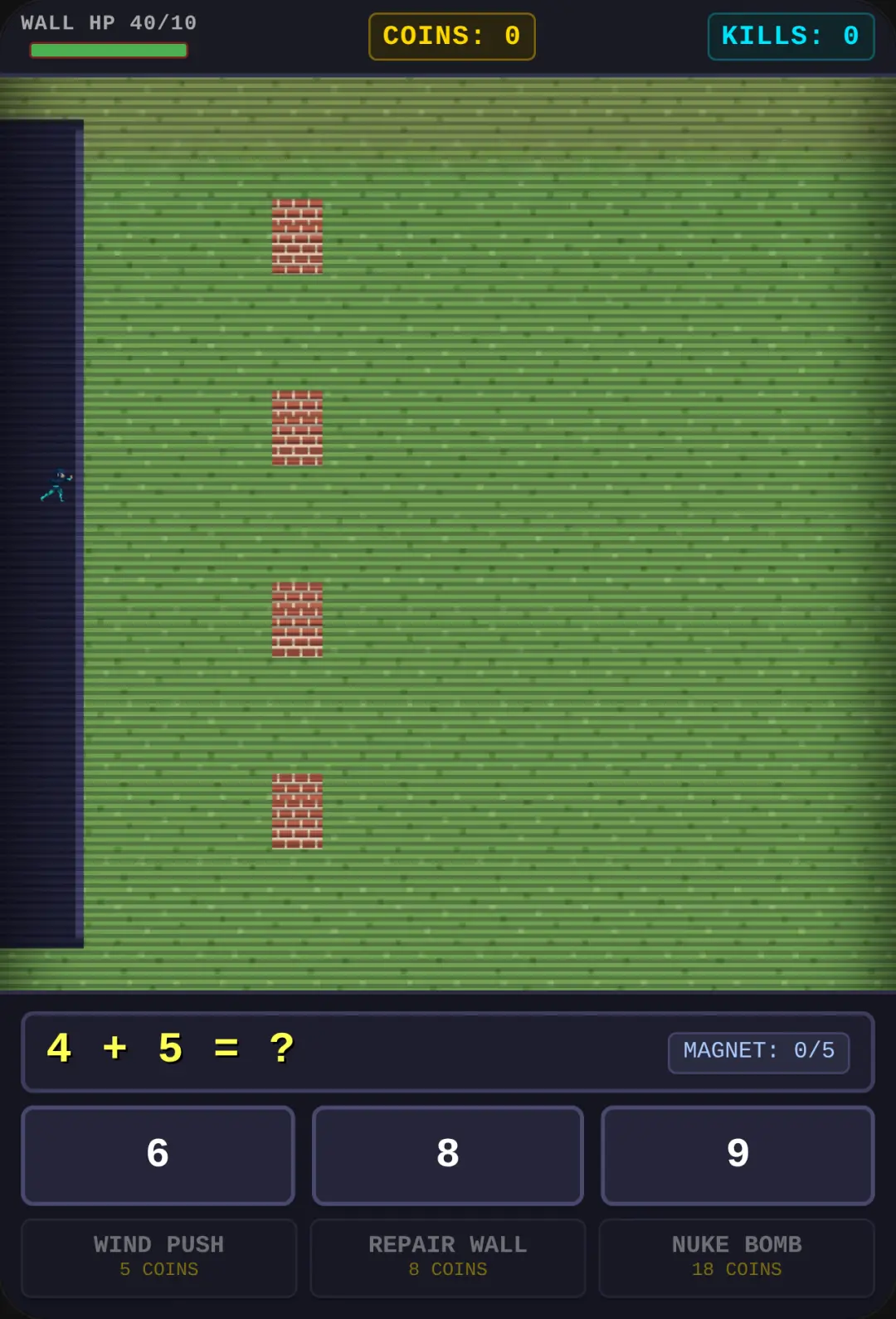 Math Zombie is a tower defense game where math is your ultimate weapon! Solve arithmetic problems, stop waves of zombies, protect your barricades, and collect coins to unlock powerful bonuses. Practice math skills, think fast, and survive the zombie invasion! cover