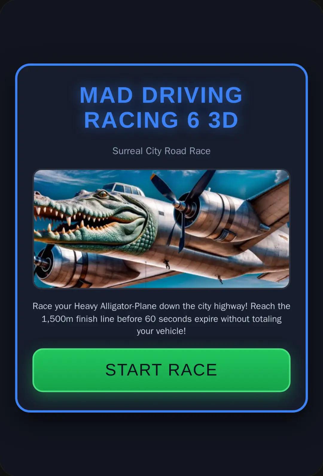Mad Driving Racing 6 3D - Alligator Plane City Racer Road to finals cover