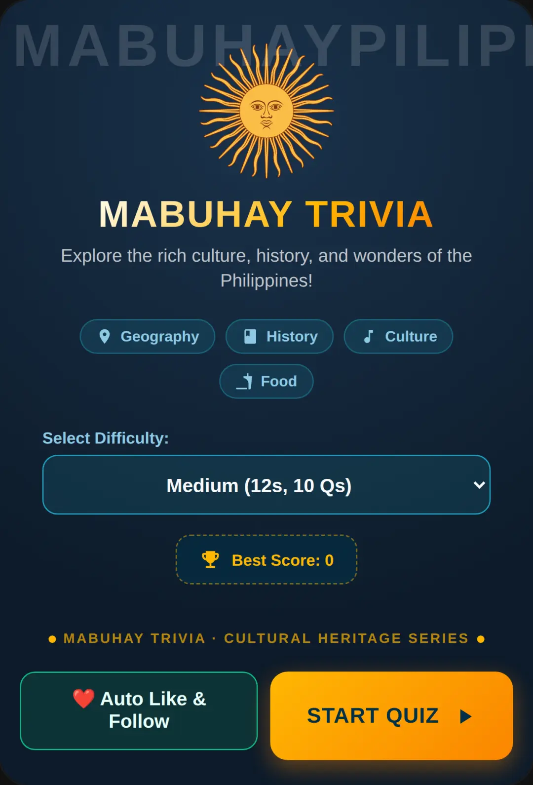 Mabuhay Trivia - Philippines Quiz cover