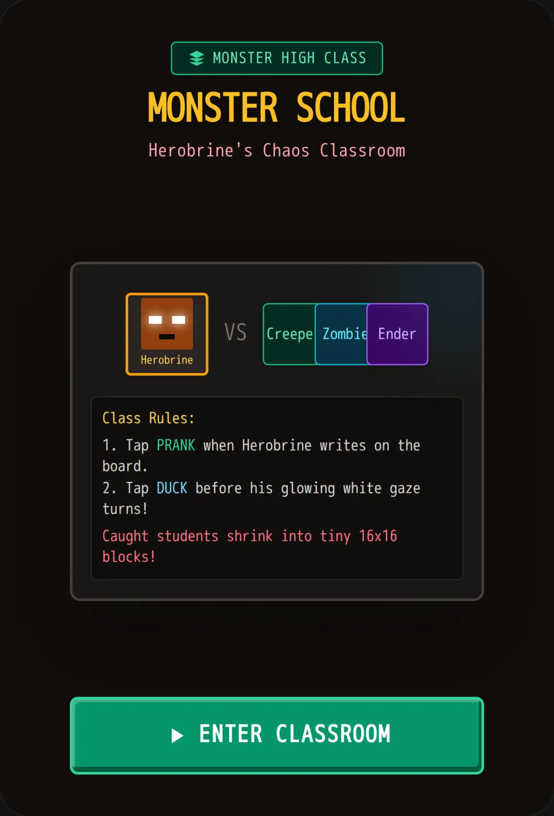 Minecraft Monster School: Classroom Chaos cover