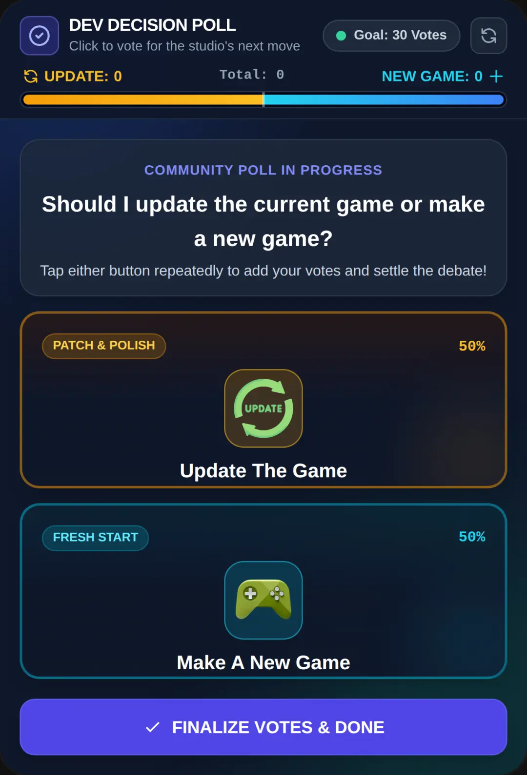 Dev Vote: Update vs New Game cover