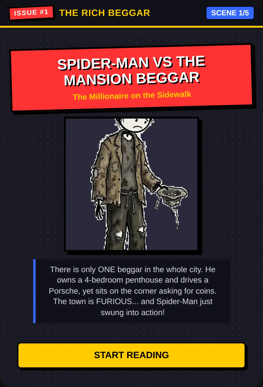 The Billionaire Beggar & Spider-Man cover
