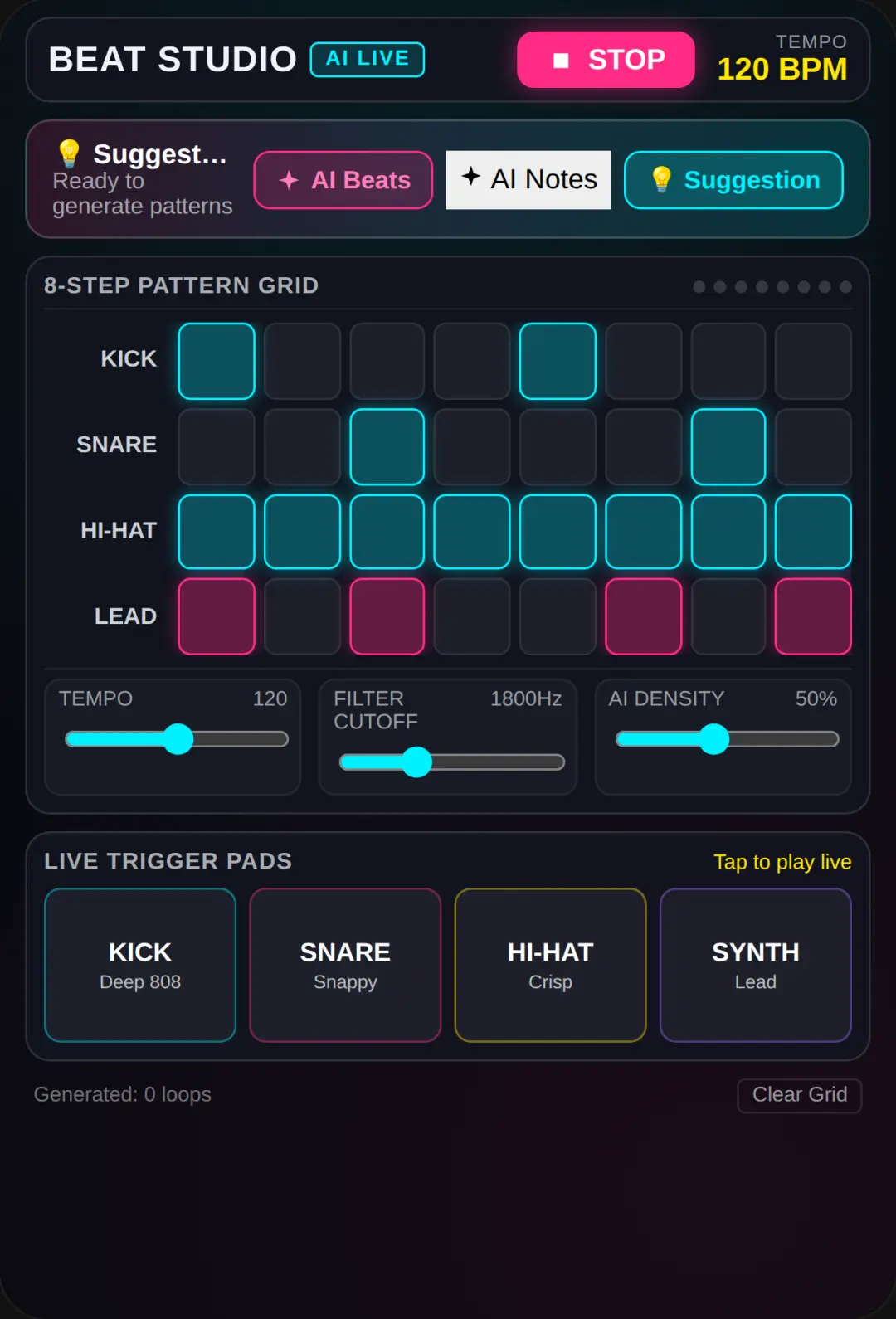 AI Live Beat & Note Studio cover