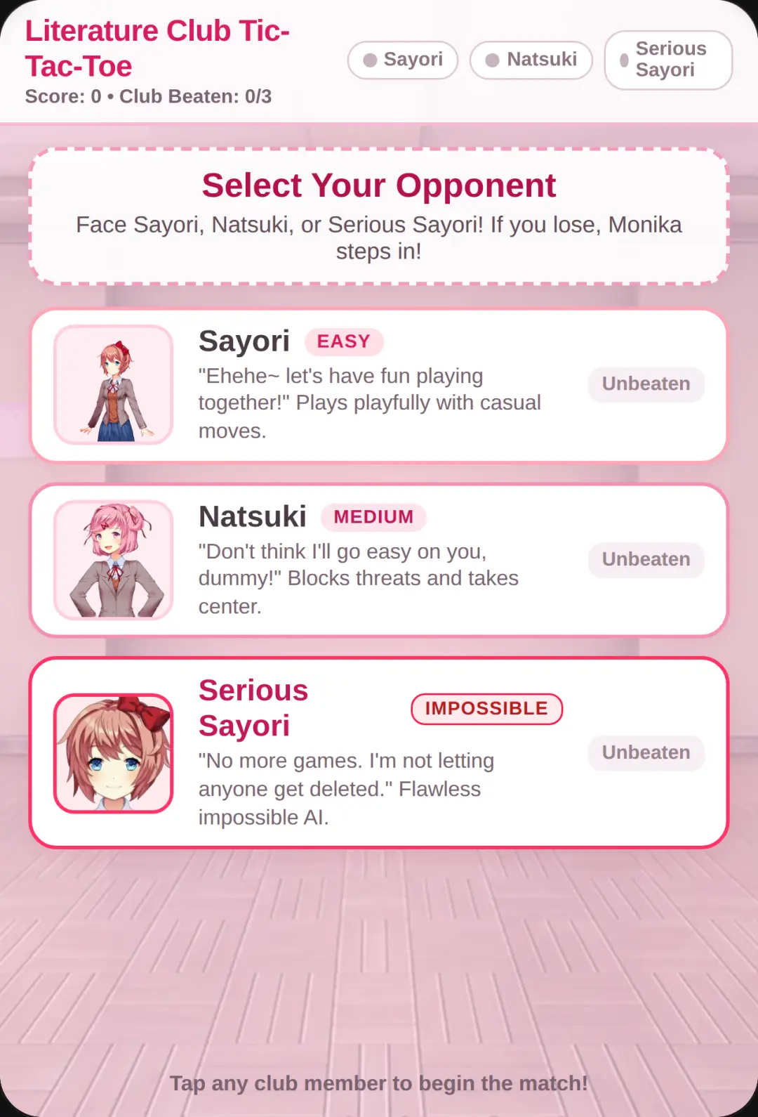 Literature Club Tic-Tac-Toe cover