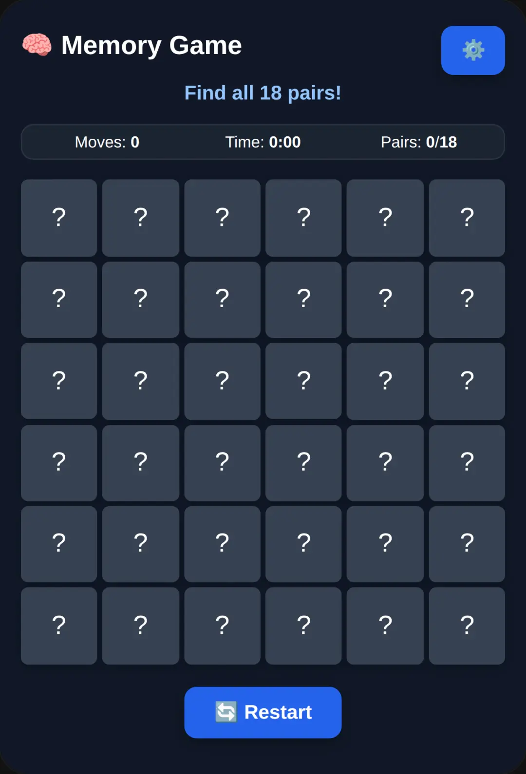 Memory Game (Settings Included) cover