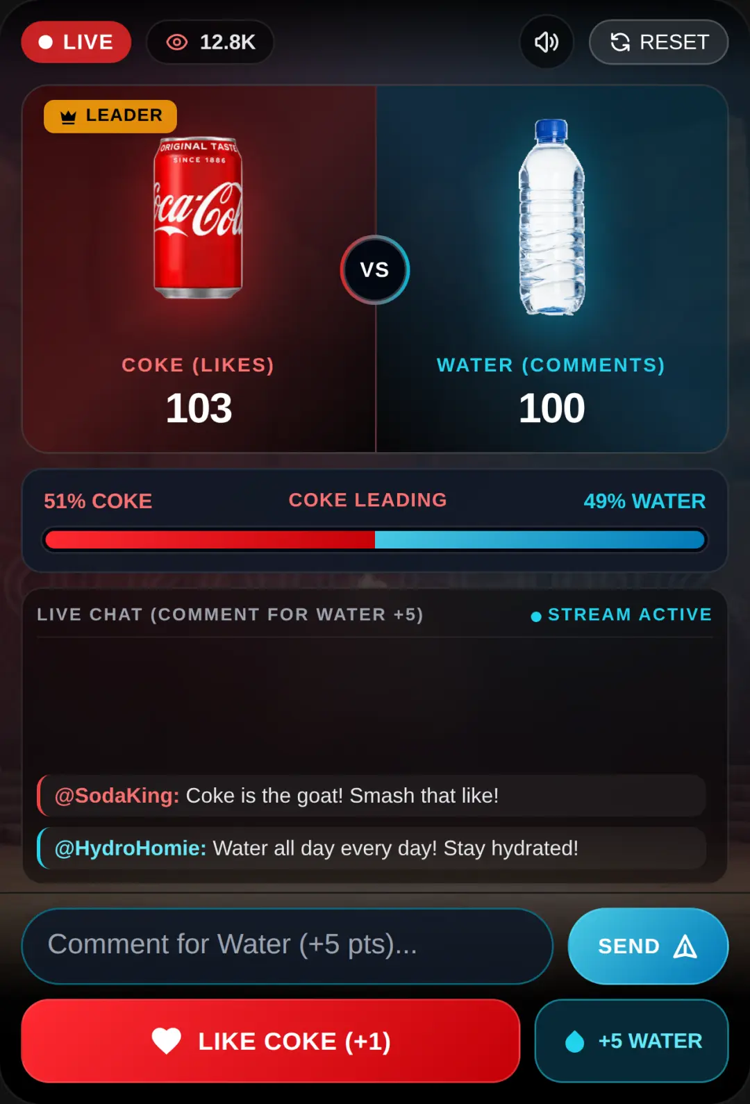 COKE VS WATER - LIVE STATS BATTLE cover