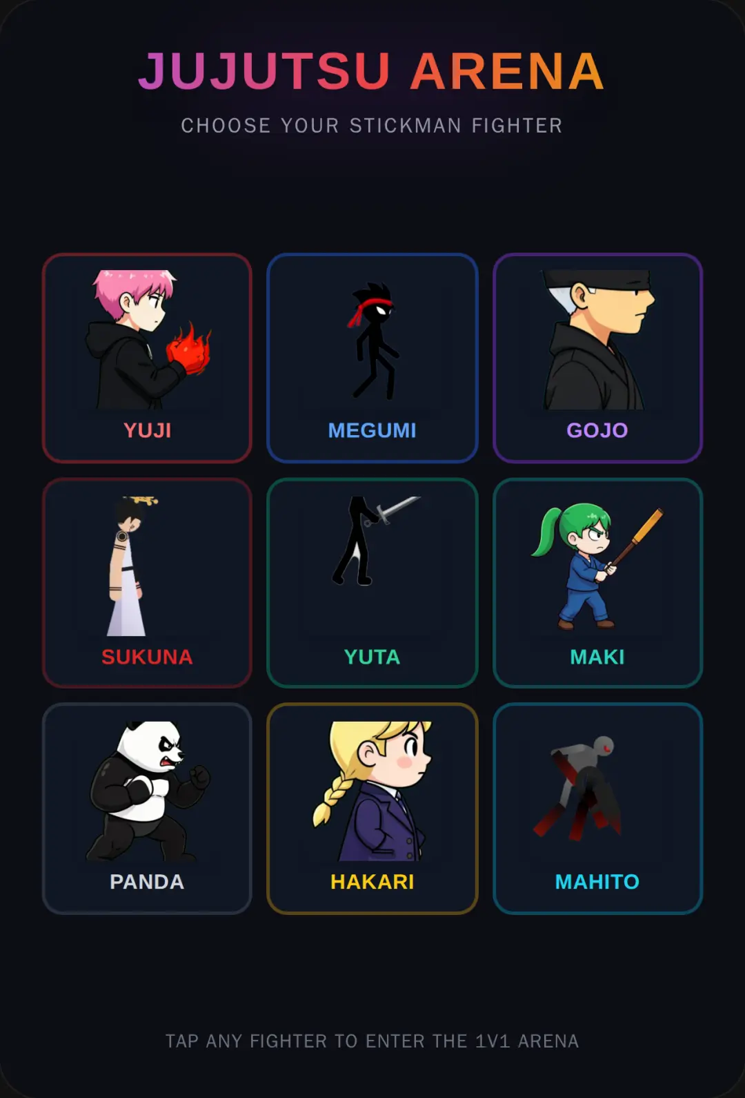 Jujutsu Stickman Arena sry for the incorrect character images cover