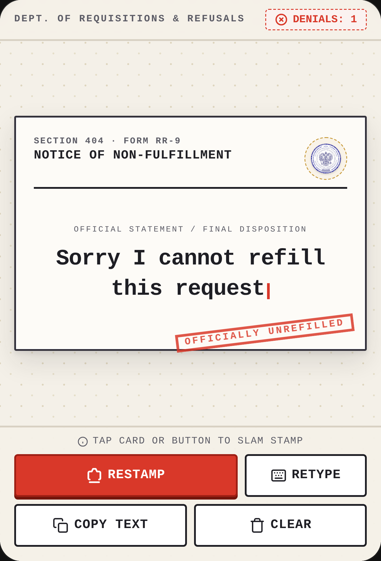 Sorry I cannot refill this request cover