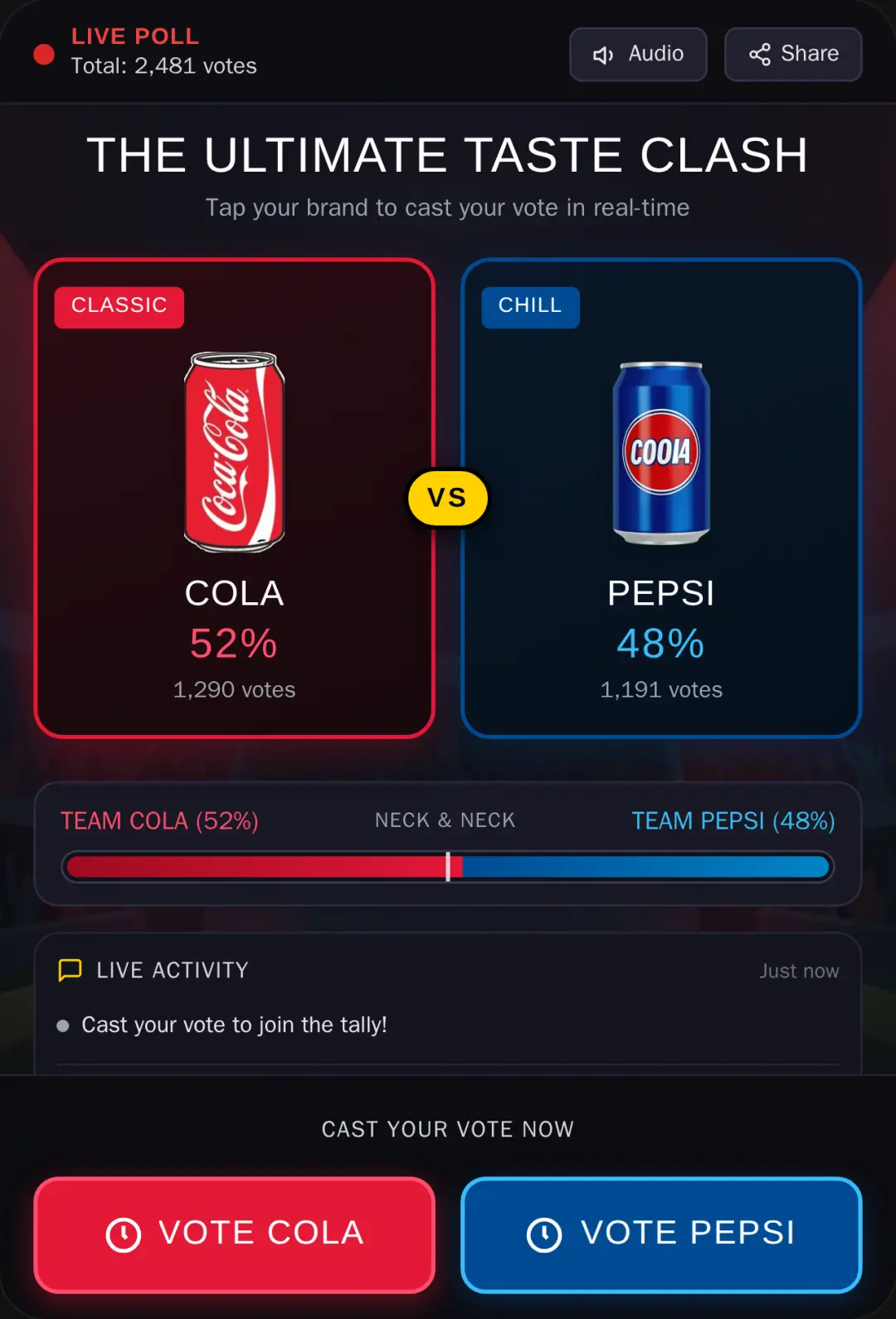 Cola vs Pepsi — Live Social Poll cover
